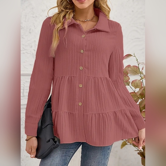 Elegant Mauve Button-Down Shirt for Women - Picture 3 of 6